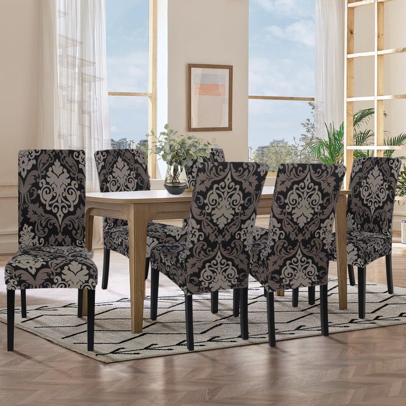 SearchI Dining Room Chair Covers Slipcovers Set of 6, Spandex Super Fit Stretch Removable Washable Kitchen Parsons Chair Covers Protector for Dining Room,Hotel,Ceremony,Black/Brown - Image 2